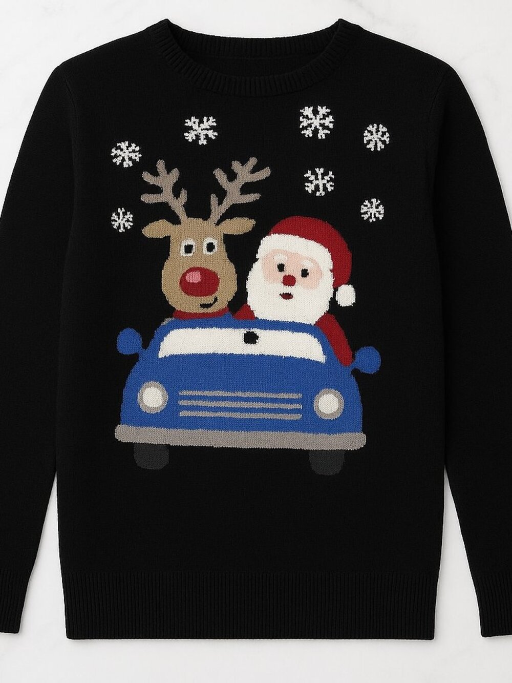 Preworn Santa Reindeer Car Sequin Nose Christmas Jumper Black